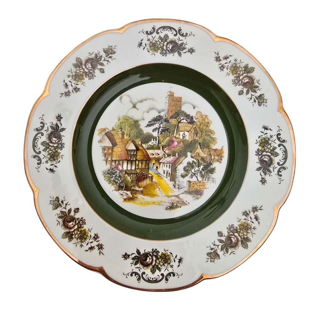 Wood and Sons Ascot Service Plate Alpine White Ironstone English Village‎ Scene